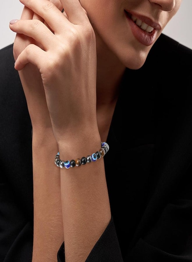 Dhdgzq Blue Evil Eye Bracelets,Evil Eye Lucky Bracelet for Protection Blessing,Black Bead Protection Jewelry Handmade Bracelet for Women Men Gift (8mm Multicolor) - Image 2